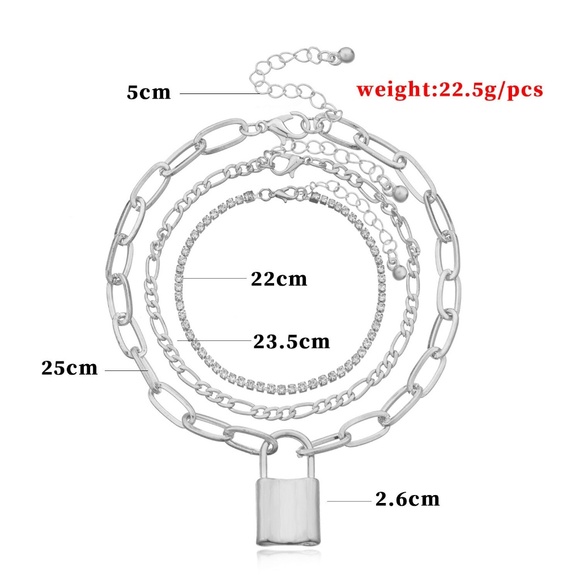 Chain and Lock Anklet, Gold Lock Anklet, Silver Lock Anklet - Picture 10 of 10